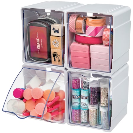 Deflecto Tilt Bin Interlocking Storage Organizer, Pack/4 421103CR